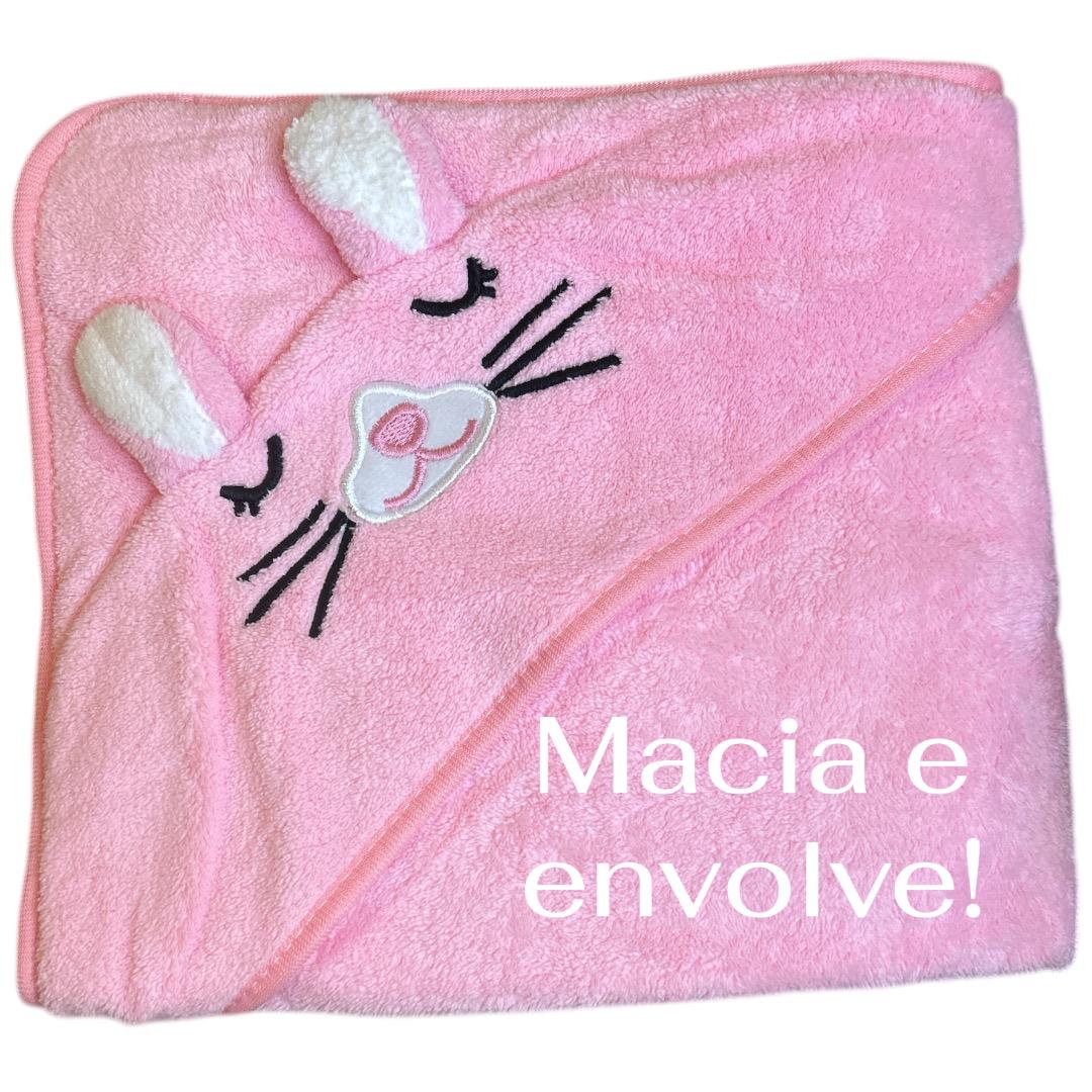 Toalha Banho Infantil Bebê Capuz Forrada Bichinhos RN Macia