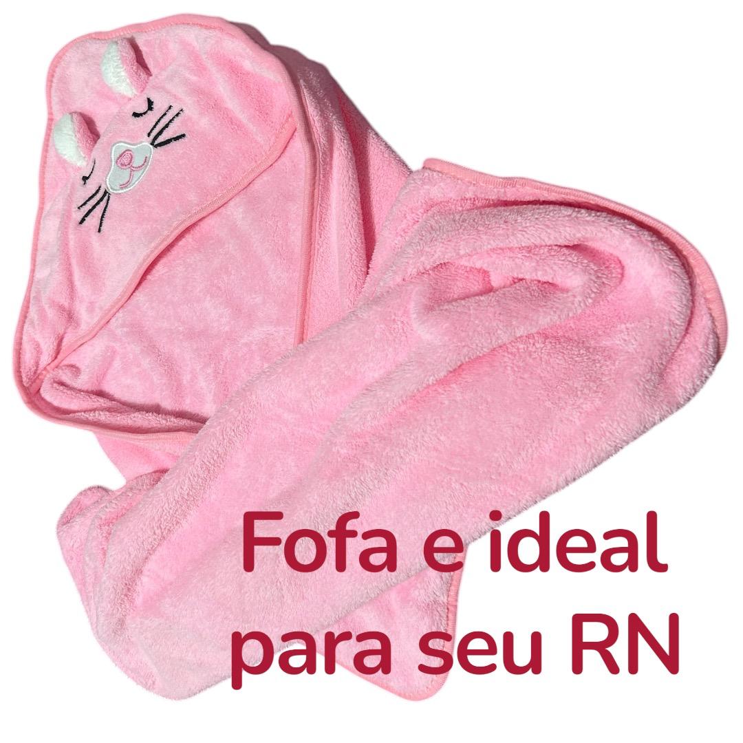 Toalha Banho Infantil Bebê Capuz Forrada Bichinhos RN Macia