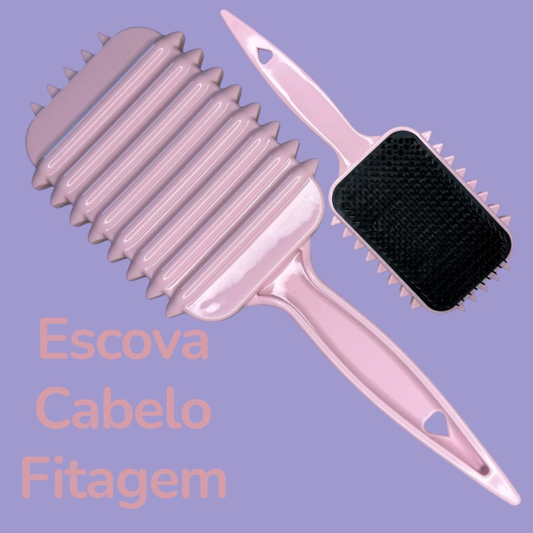 Escova Cabelo Raquete Modeladora Fitagem Cachos Rosa Claro
