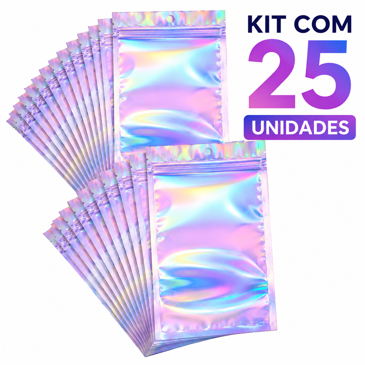 Saco Holográfico Zip Lock 8x13 cm Kit 25 ou 50 Unidades