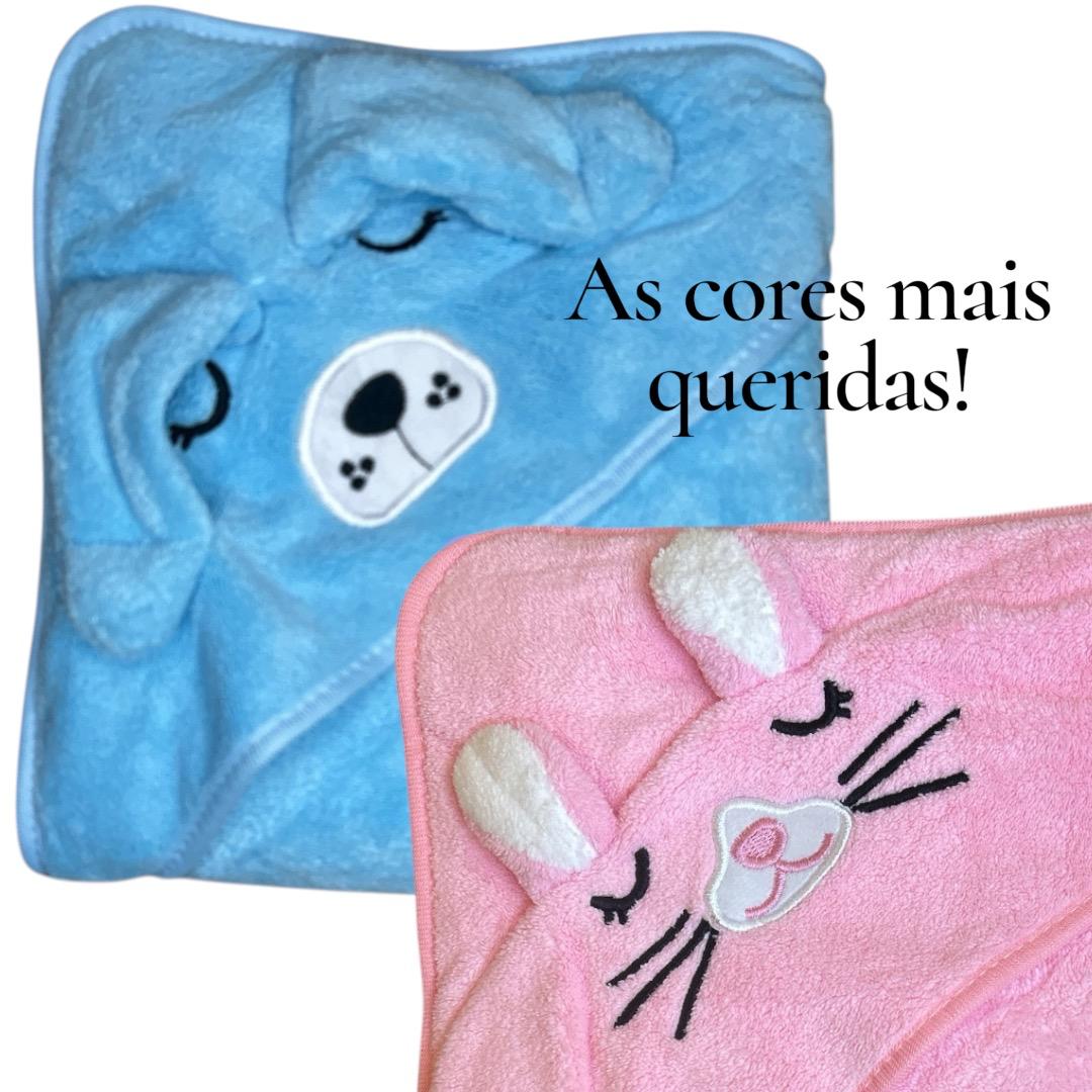Toalha Banho Infantil Bebê Capuz Forrada Bichinhos RN Macia