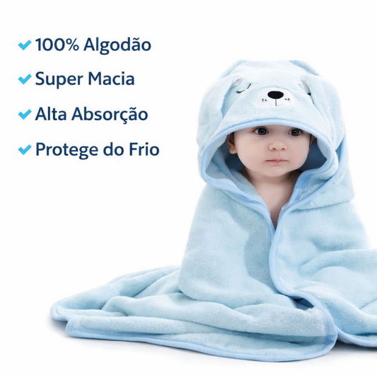 Toalha Banho Infantil Bebê Capuz Forrada Bichinhos RN Macia