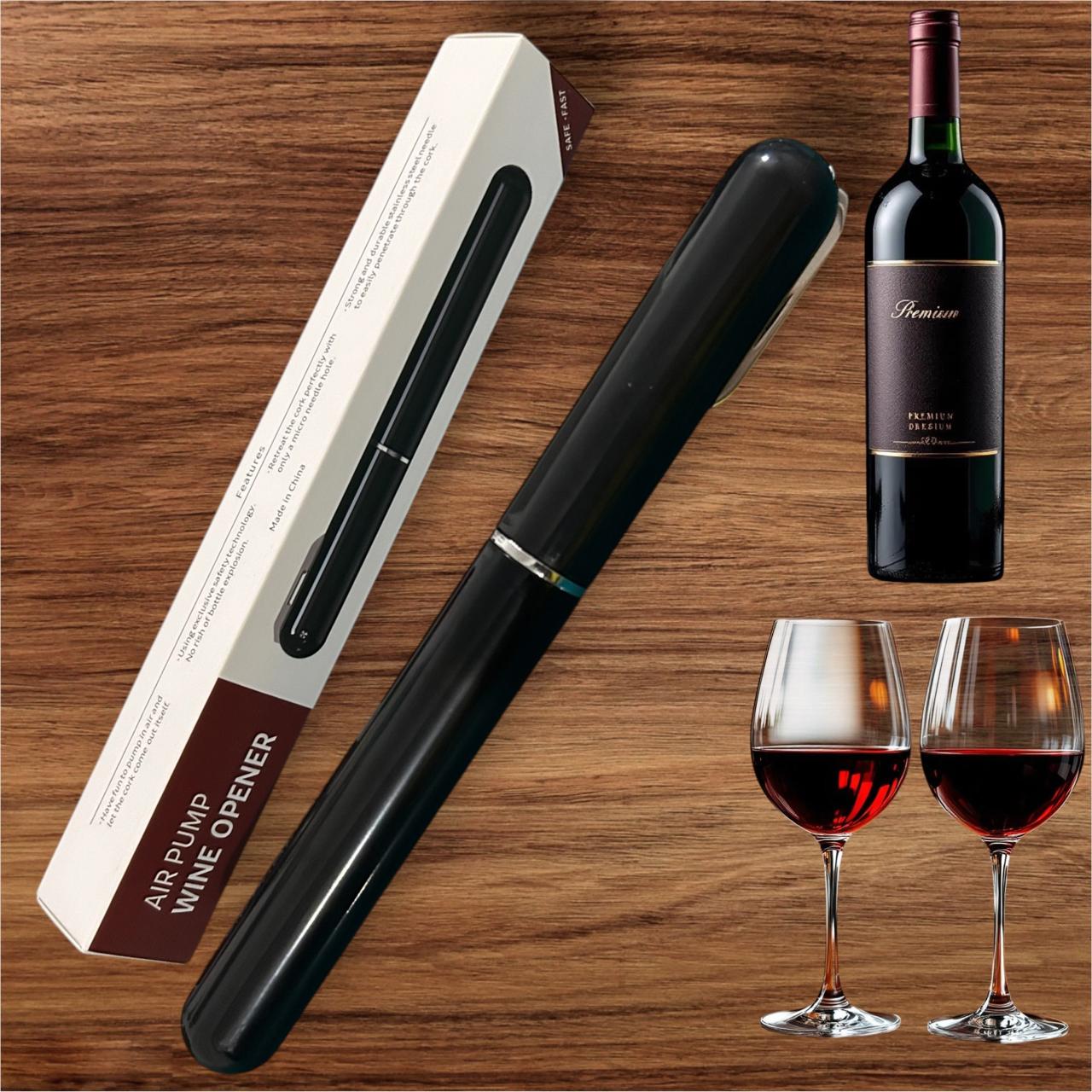 Abridor de Garrafa de Vinho Pneumático, Aço Inoxidável, 20cm, Cores Variadas