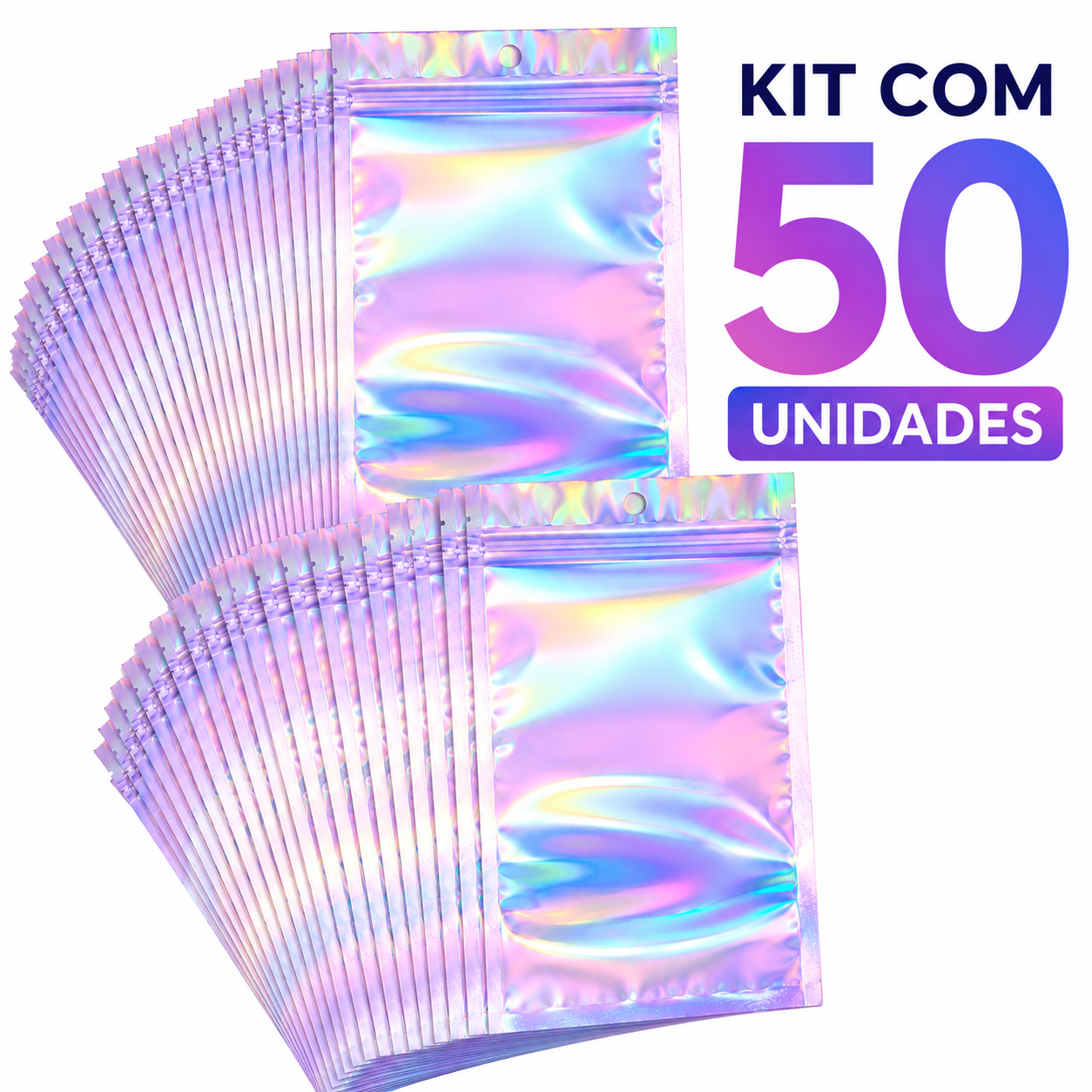 Saco Holográfico Zip Lock 8x13 cm Kit 25 ou 50 Unidades