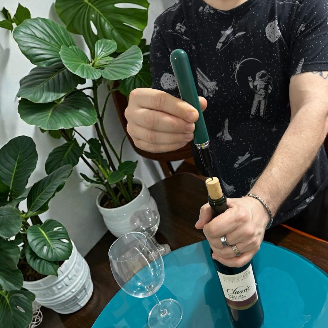 Abridor de Garrafa de Vinho Pneumático, Aço Inoxidável, 20cm, Cores Variadas