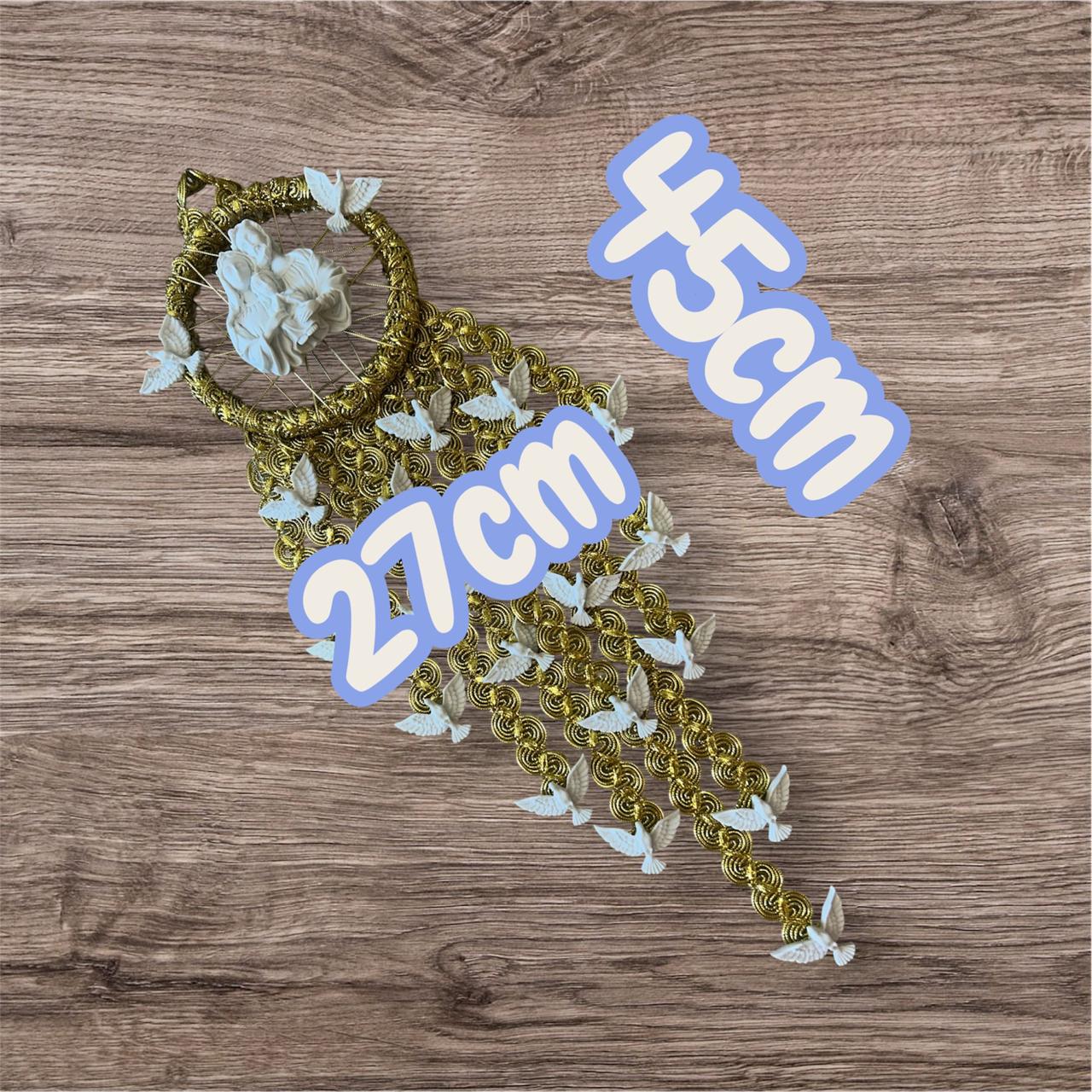 Escapulário Enfeite de Porta Espírito Santo e Sagrada Família Dourado Católico 45x27cm